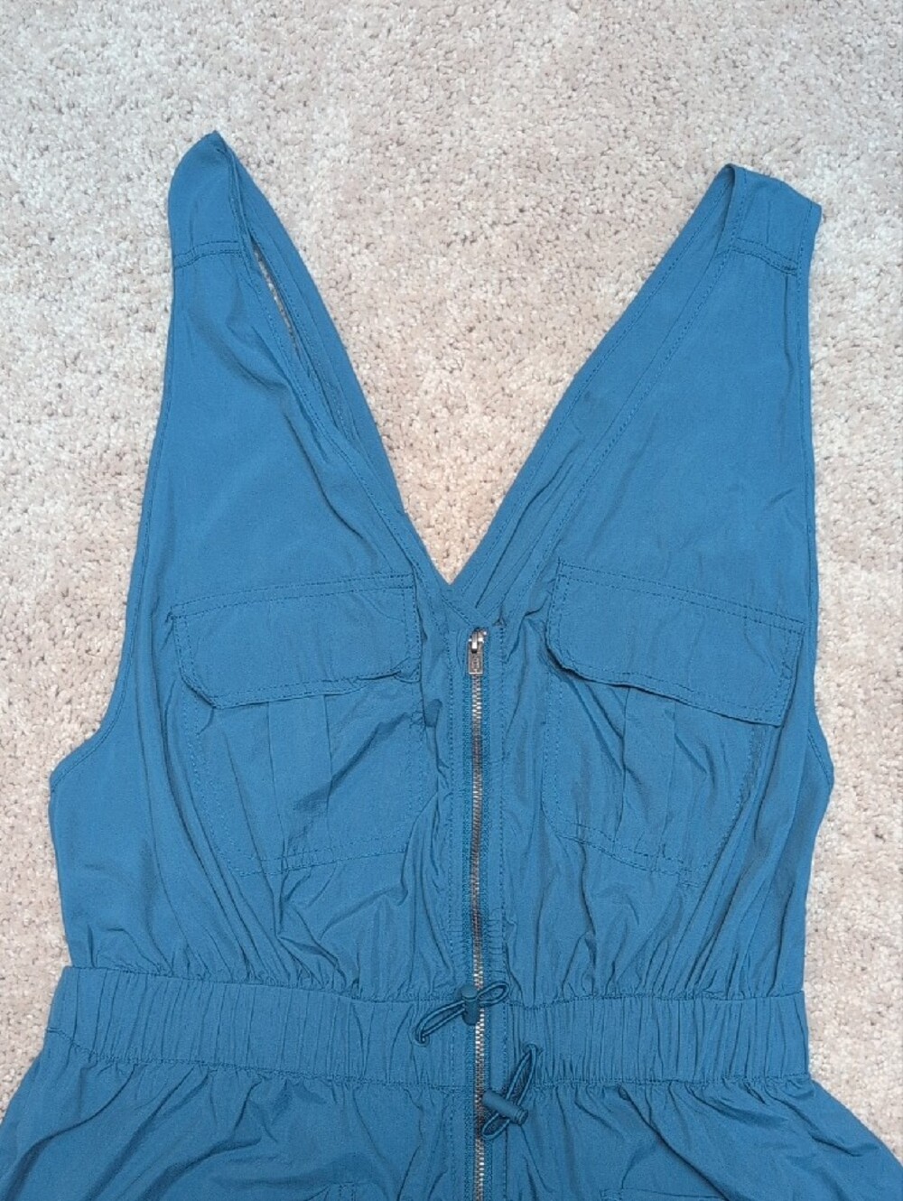 Free People Teal Utility Romper with Pockets - Picture 2 of 7